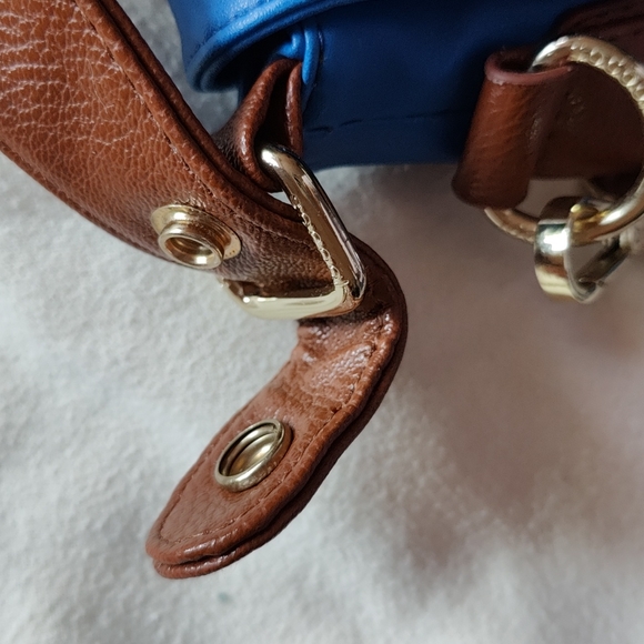 Sapphire Blue Double Buckled Satchel with Shoulder Straps - Picture 10 of 16